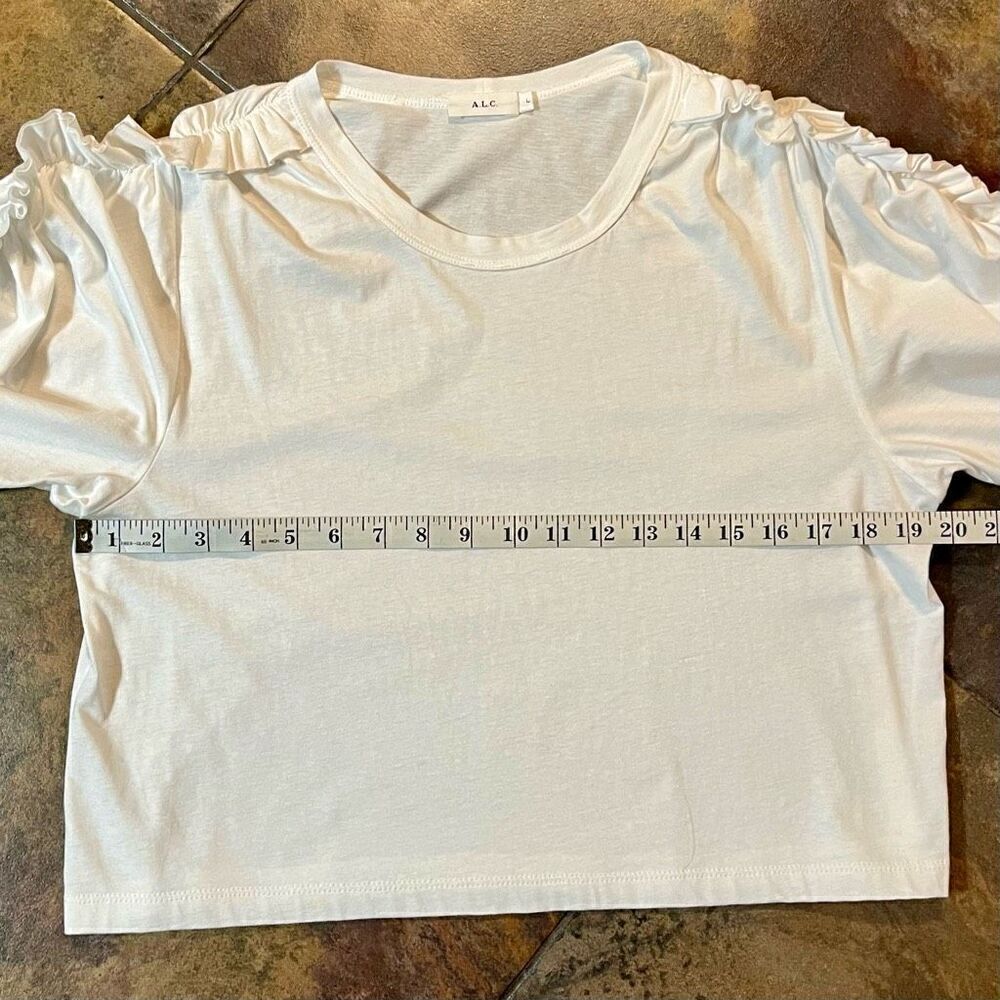 A.L.C. Puff Ruffle Sleeve White Tee Large - Picture 6 of 7
